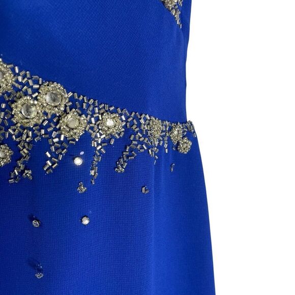 Lilli Diamond Vintage Blue Sheath Midi Rhinestone Beaded Dress Long Sleeve 10 - Picture 4 of 15